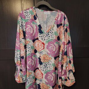 Women's Floral Long puff sleeve dress